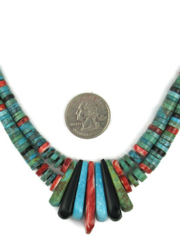 Turquoise, Jet & Spiny Oyster Shell Heishi Tab Necklace by Daniel