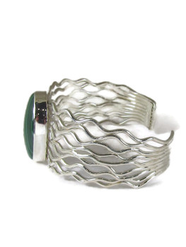 Malachite Silver Branch Wire Bracelet by Lyle Piaso (BR8292)