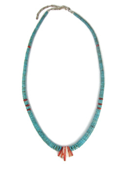 Turquoise Heishi & Spiny Oyster Shell Jacla Necklace by Ronald