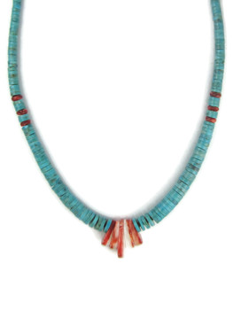 Turquoise Heishi & Spiny Oyster Shell Jacla Necklace by Ronald