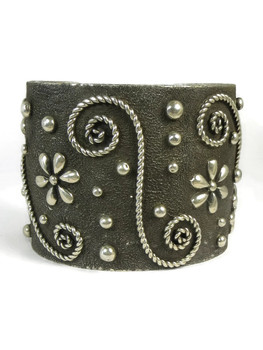 Silver Tufa Cast Wide Silver Cuff Bracelet by Ernest Rangel