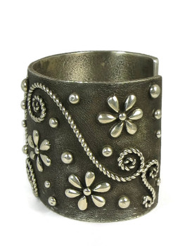 Silver Tufa Cast Wide Silver Cuff Bracelet by Ernest Rangel