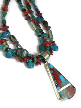 Turquoise & Gemstone Mosaic Inlay Bead Necklace by Daniel Coriz ...