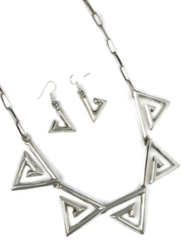 Silver Geometric Design Necklace Set by Teresa Bia (NK4870)