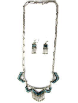 Turquoise Needle Point Necklace Set by Zuni, Stewart Nakatewa