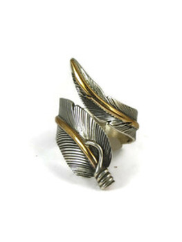 12k Gold & Sterling Silver Wide Feather Wrap Ring Size 6