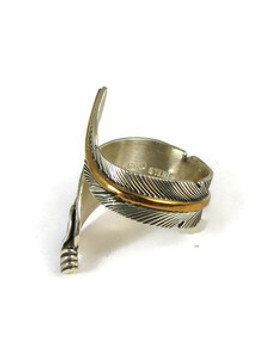 12k Gold & Sterling Silver Feather Wrap Ring Size 10 Adjustable