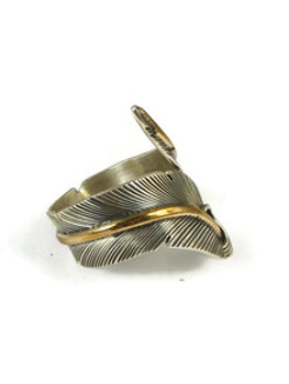 12k Gold & Sterling Silver Wide Feather Wrap Ring Size 10 Adjustable  (RG7027-S10)