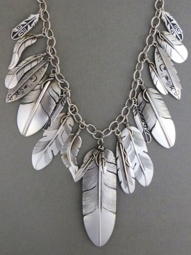 Sterling Silver Feather Necklace - Native American Silver Feather