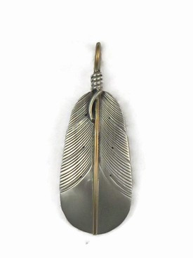 12k Gold Sterling Silver Feather Pendant by Lena Platero Navajo 12k Gold Sterling Silver Feather Pendant by Lena Platero Navajo