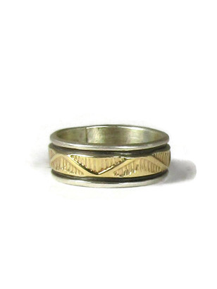 14k Gold Sterling Silver Band Ring Size 10 by Navajo Indian Bruce