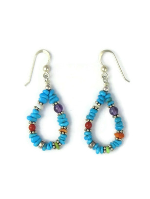 Navajo Multi-color Long Beaded and Quills Dangle Hook Earrings JE233 – Two  Ponies Trading