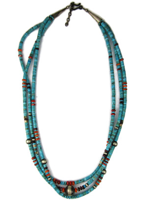 Santo Domingo Kewa Necklace,Spiny Oyster Shells, Turquoise Heishi Handmade Native American Jewelry, Southwest Artisans