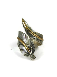 12k Gold & Sterling Silver Feather Wrap Ring Size 11 Adjustable