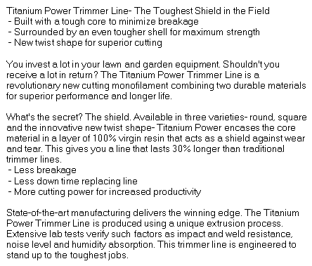 Titanium Power Trimmer Line, .105" twist A-B155105