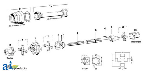 Tractor Yoke, Splined 1 3/8" - 6 Spline w/ QSG Lock A-AW34667
