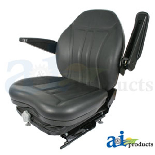 High Back Industrial Seat w/ Suspension, Slide Track & Armrests, Black Vinyl A-HIS360