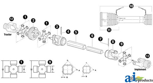 Implement Yoke, Splined 1 3/8" - 6 Spline w/ Tappered Pin A-BP5090G0360