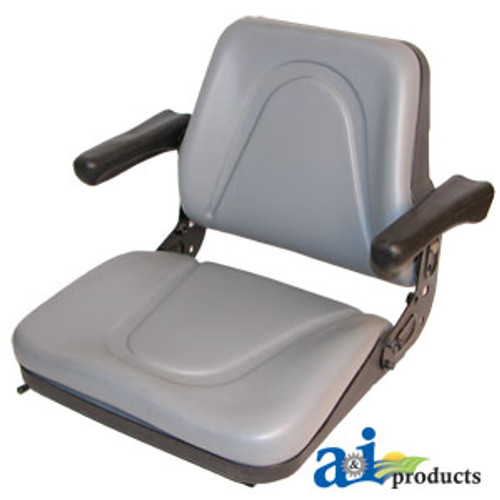 Seat, Universal w/ Slide Track & Flip-Up Armrests, Plastic Pan, GRY VINYL A-T500GY