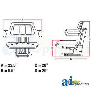 Seat Cushion Set, Wrap Around, Black A-W103BL - Tired Iron Tractor