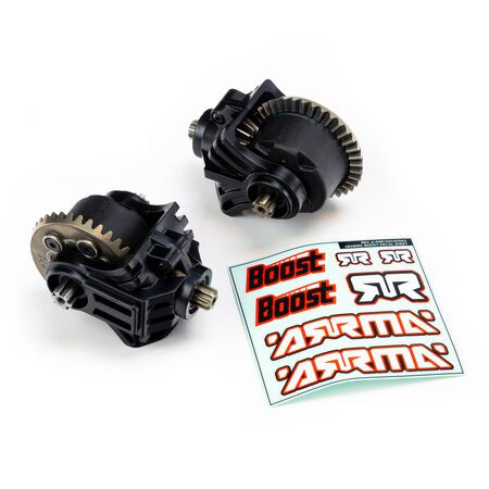 Install the extra-durable ARRMA Metal Diff BOOST Box option part package and bring out the beast in your 4X2 BOOST, MEGA, or 3S basher. Included are strong, all-metal front and rear diffs with full metal ring gears, input gear, and internal gears.