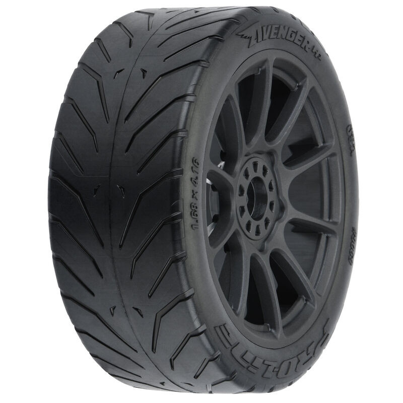 Avenger HP Belted Pre-Mounted 1/8 Buggy Tires (2) (Black) (S3) w/Mach 10 Wheel