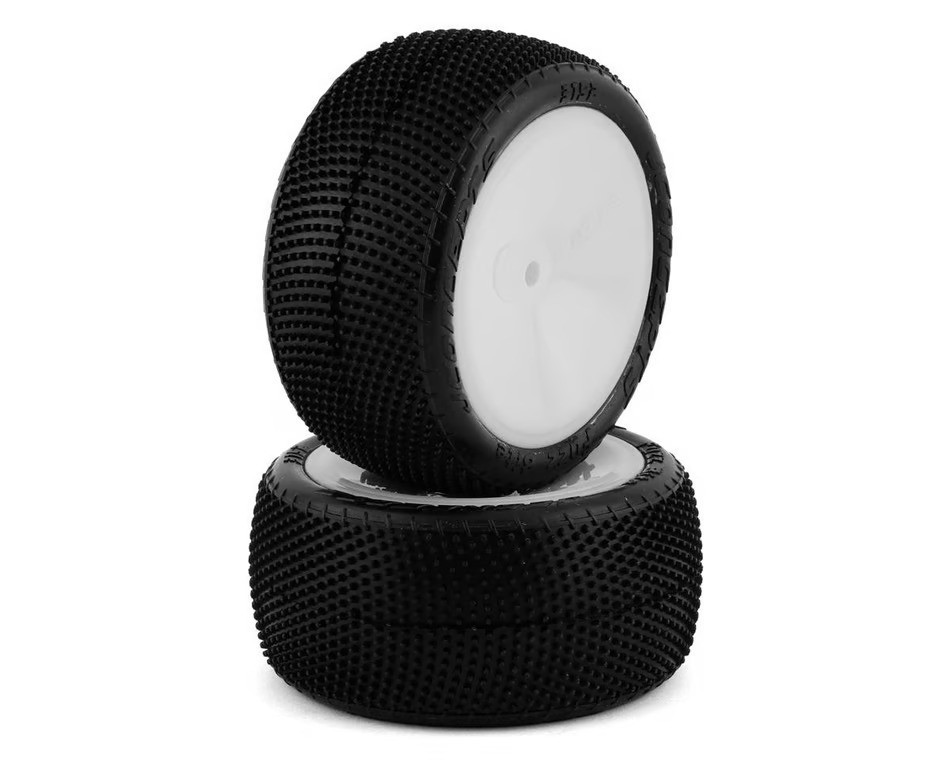 1/10 Fuzz Bite LP 2.2” Pre-Mounted Rear Buggy Tires, Yellow Wheels, Pink Compound (2)