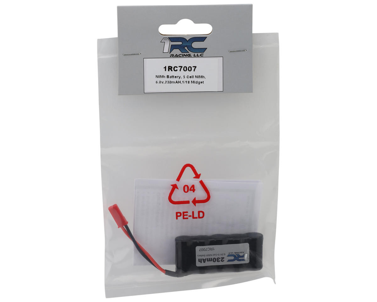 NiMH Battery, 5 Cell NiMh, 6.0V, 230maH, 1/18 Mid, Spr, EDM, LM