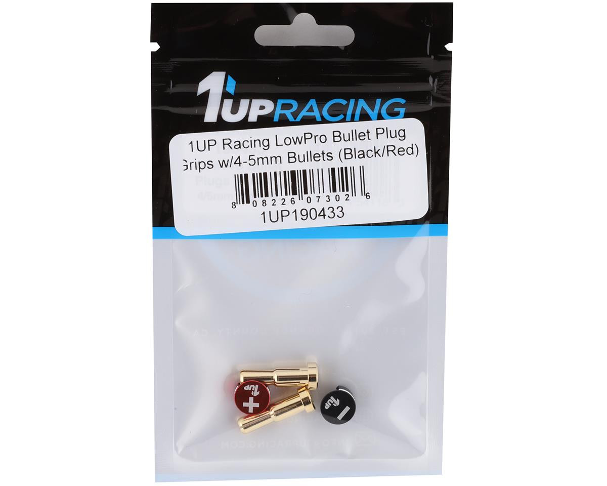 1UP Racing LowPro Bullet Plug Grips w/4-5mm Bullets (Black/Red)