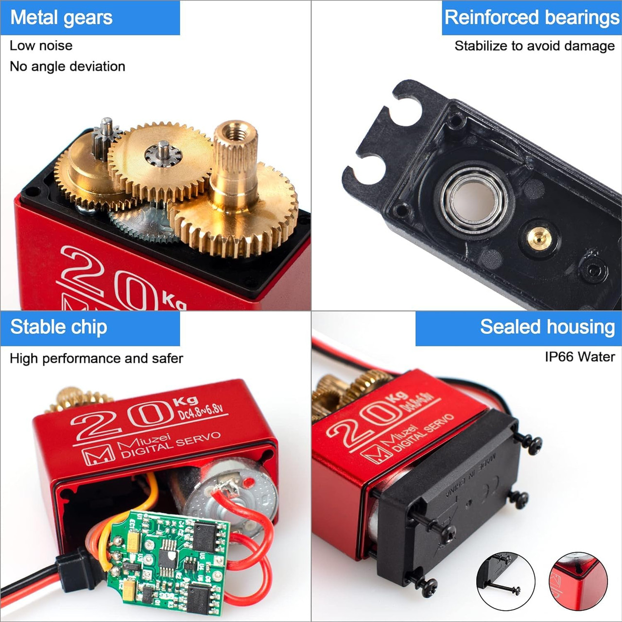 20KG Servo Motor High Torque Metal Gear Digital for 1/10 RC Car 4Pcs