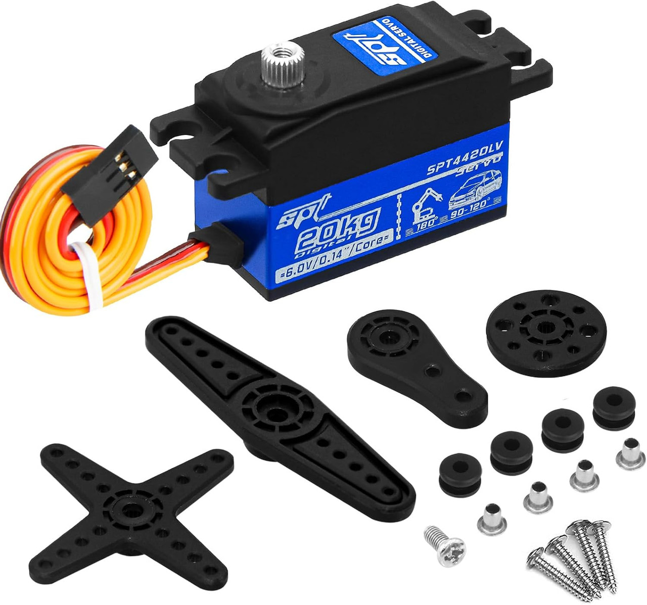 20kg Low Profile Servo RC Digital Servo High Torque Full Metal Gear & Steering Servo Arm for 1/10 RC Car Tamiya Kyosho On-Road Touring Drift Car/Robot/Boat