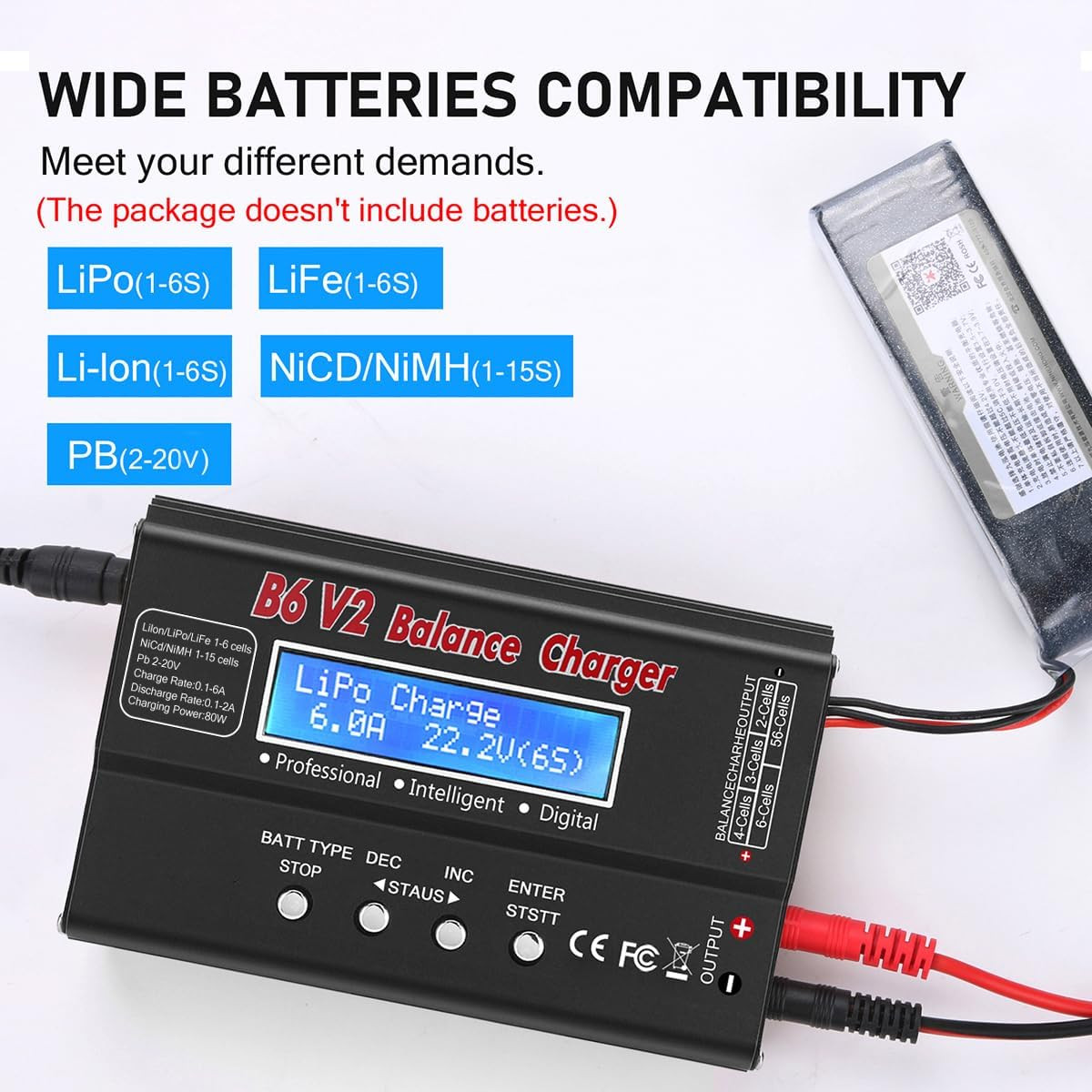 LiPo Battery Charger, 80W 6A Balance Fast Battery Charger for RC Toy Model