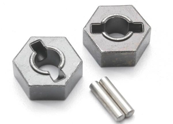 Steel 14mm Hex Wheel Hubs w/2.5x12mm Axle Pins (2)