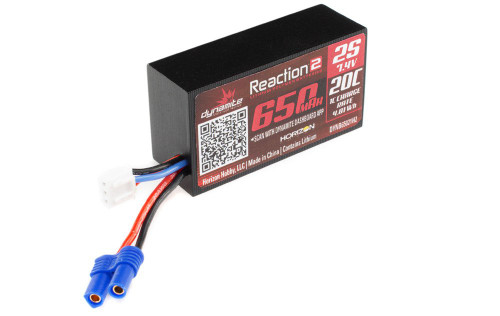 Reaction 2 7.4V 650mAh 2S 20C LiPo, Hardcase, EC2