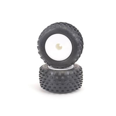 Schumacher Pre-Glued Stagger Rib 1/10 Truck Tires (White) (2) (Blue)