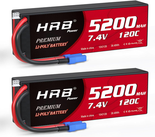 HRB 2packs 2S 5200mAh Lipo Battery with EC5 Plug 7.4V 120C Hardcase RC Lipo