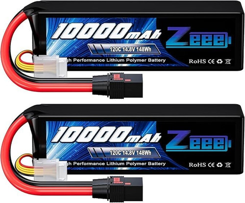Zeee 4S 10000mAh Lipo Battery 14.8V 120C with QS8 Connector Soft Pack RC Battery Compatible with Xmaxx RC Car Truck Tank Racing Hobby Models (2 Pack)