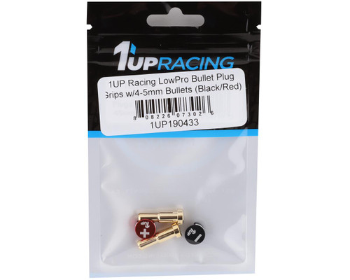 1UP Racing LowPro Bullet Plug Grips w/4-5mm Bullets (Black/Red)