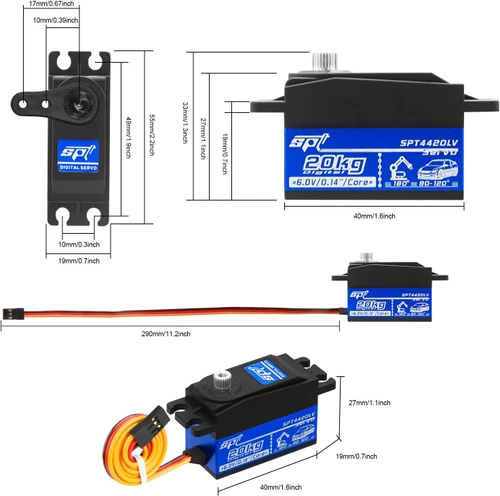 20kg Low Profile Servo RC Digital Servo High Torque Full Metal Gear & Steering Servo Arm for 1/10 RC Car Tamiya Kyosho On-Road Touring Drift Car/Robot/Boat
