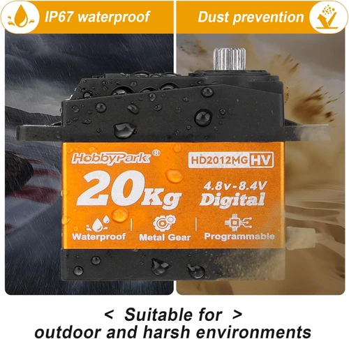 Waterproof Servo Metal Gear RC Servo Digital Servo w/Aluminum Horn RC Parts for 1/12 1/10 RC Crawler RC Truck RC Car Buggy Robotic Control Angle 90°-180° Programmable 8.4V HV (20kg Torque)