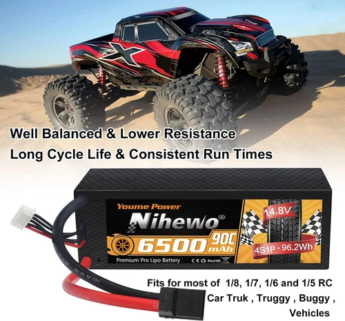 4S Lipo Battery 14.8V 6500mAh 90C Hard Case EC5 2Pcs for RC Car Boat