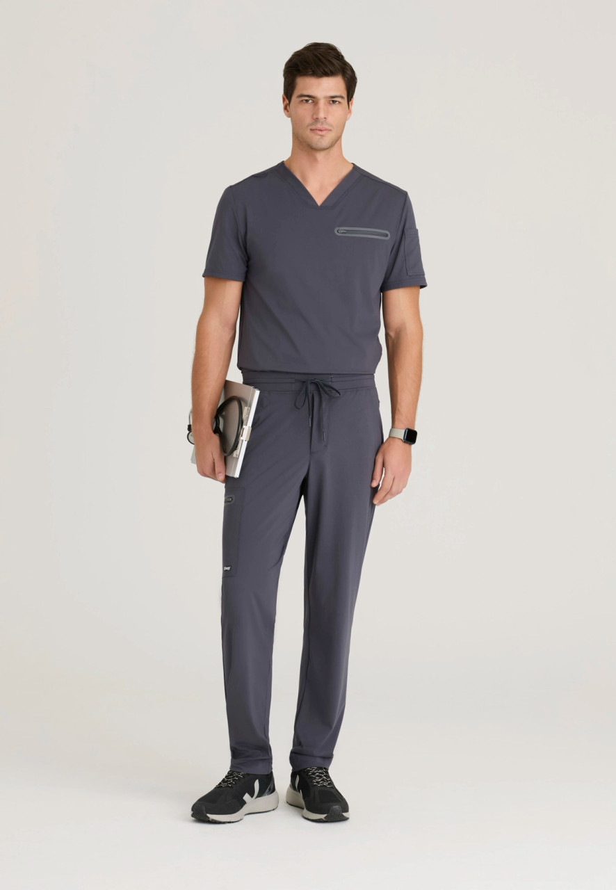GREY'S ANATOMY by BARCO Knit Stretch Men's Zip-Pocket V-Neck Scrub