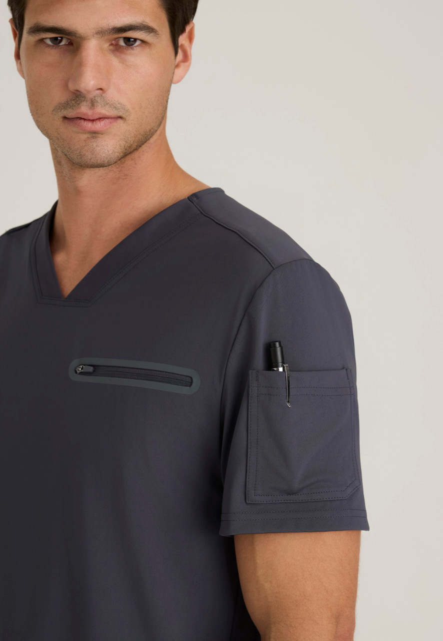GREY'S ANATOMY by BARCO Knit Stretch Men's Zip-Pocket V-Neck Scrub