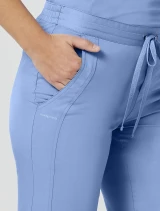 Side pocket detail of Healing Hands Purple Label Women's Taylor Drawstring Bootcut Scrub Pant 9095 in Ciel