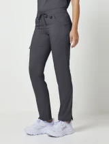 Left side view of Healing Hands Purple Label Women's Tamara Drawstring Cargo Scrub Pant 9181 in Pewter