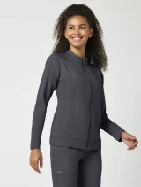 Right side view of Healing Hands Purple Label Women's Dakota Zip-Up Scrub Jacket 5038 in Pewter
