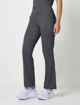 Left side view of Healing Hands Purple Label Women's Tori Yoga Waist Scrub Pant 9133 in Pewter
