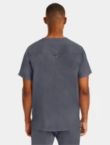 Back view of Healing Hands Purple Label Men's Jake 3 Pocket V-Neck Scrub Top 2331 in Pewter