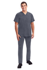 Full-length model view of Healing Hands Purple Label Men's Daniel Drawstring Scrub Pant 9300 in Pewter