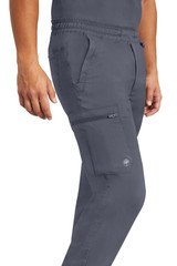 Cargo pocket detail of Healing Hands Purple Label Men's Daniel Drawstring Scrub Pant 9300 in Pewter